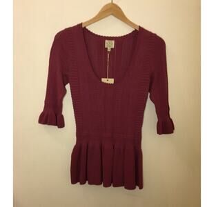 Torn by Ronny Kobo mauve Kimberly pointelle textured knit peplum Top NWT Sz S